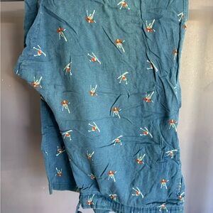 Blue Pajama Pants with Skier Print